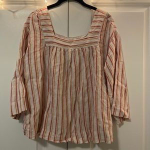 Rachel Zoe 100% Linen Striped Square Necked Blouse